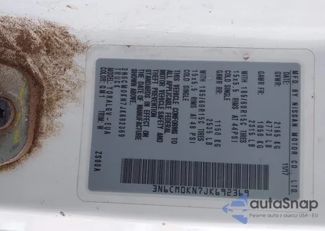 2018 Nissan Nv200 Sv z USA, uszkodzony, nr VIN 3N6CM0KN7JK692369